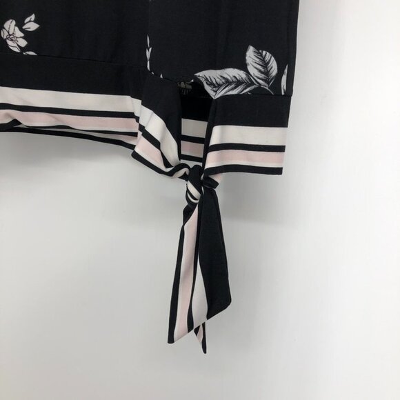 Rickis Black floral Kimono style half sleeve side knot boatneck  blouse XS - Picture 8 of 16